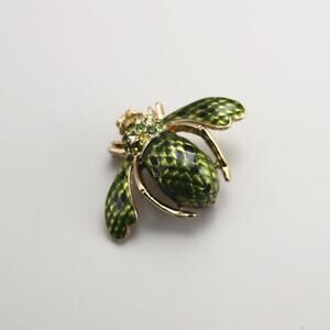 Joan Rivers Crystal Enamel Green Python Snake Skin Effect Bee Brooch